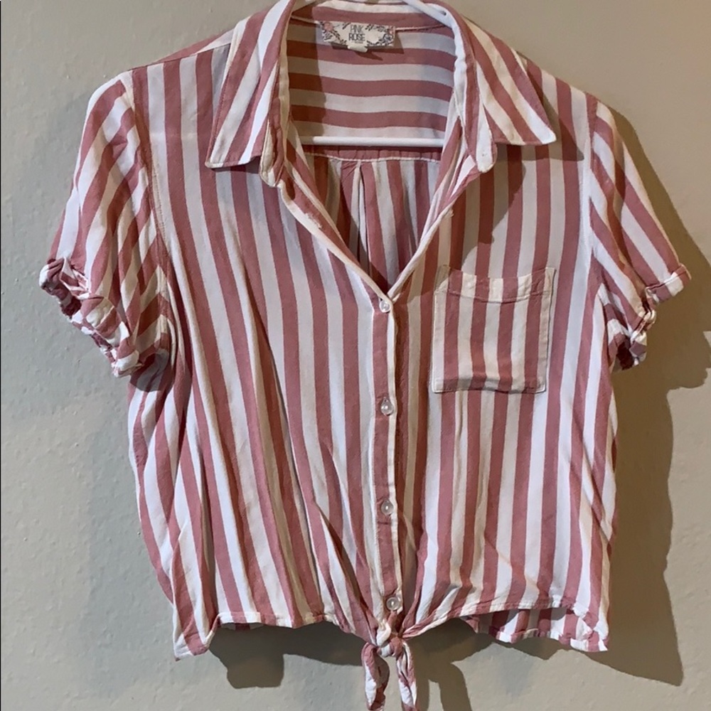 Pink Rose Blouse/ Pink & White Stripes/ Buttons